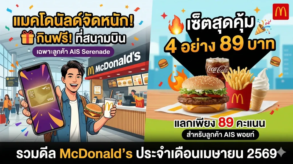 แมคโดนัลด์จัดหนัก! รวมดีลลับกินฟรีที่สนามบิน & เซ็ตสุดคุ้มเพียง 89 บาท ประจำเดือนเมษายน 2569