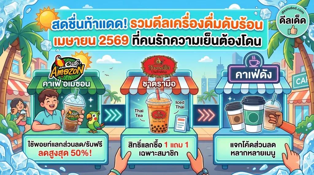 สดชื่นท้าแดด! รวมดีลเครื่องดื่มดับร้อนเมษายน 2569 ที่คนรักความเย็นต้องโดน